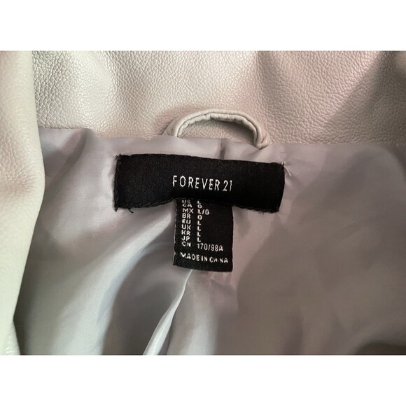 Forever 21 Women's Size L Moto Jacket Light Gray Biker (Collar Cracked Leather) - Picture 2 of 8